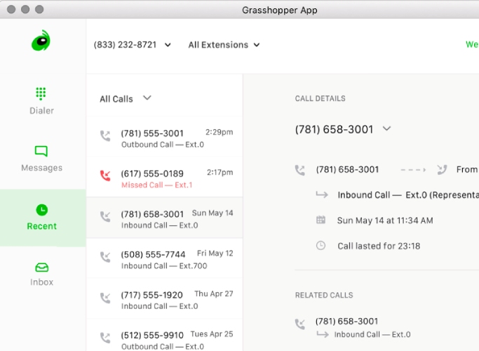 Grasshopper desktop app with incoming call information.