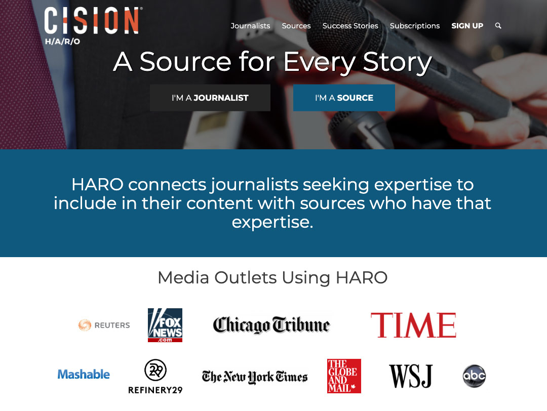 Home page of HARO (Help a Reporter Out).