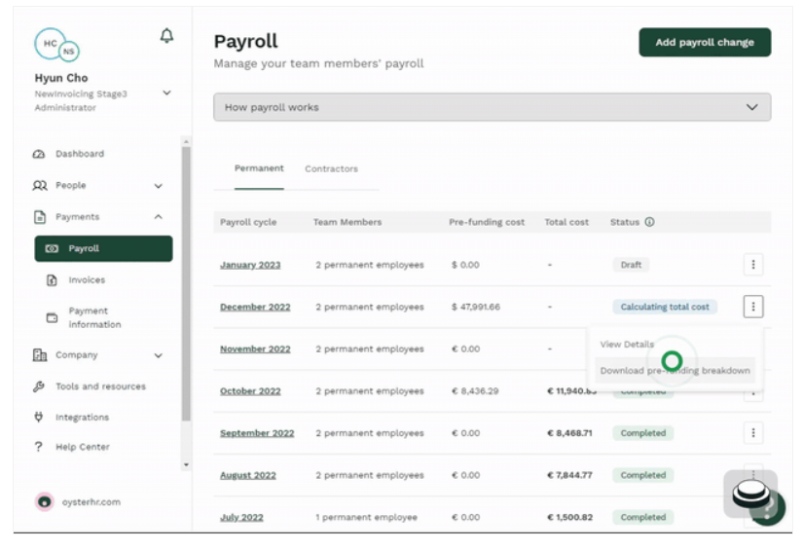 Oyster Payroll interface