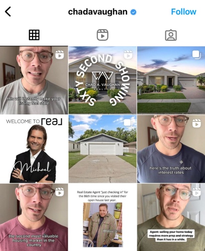 Real estate agent Instagram profile with reels.