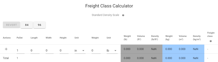 Redhawk’s freight class calculator.