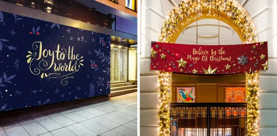 Example of retail christmas window display banners and window covers