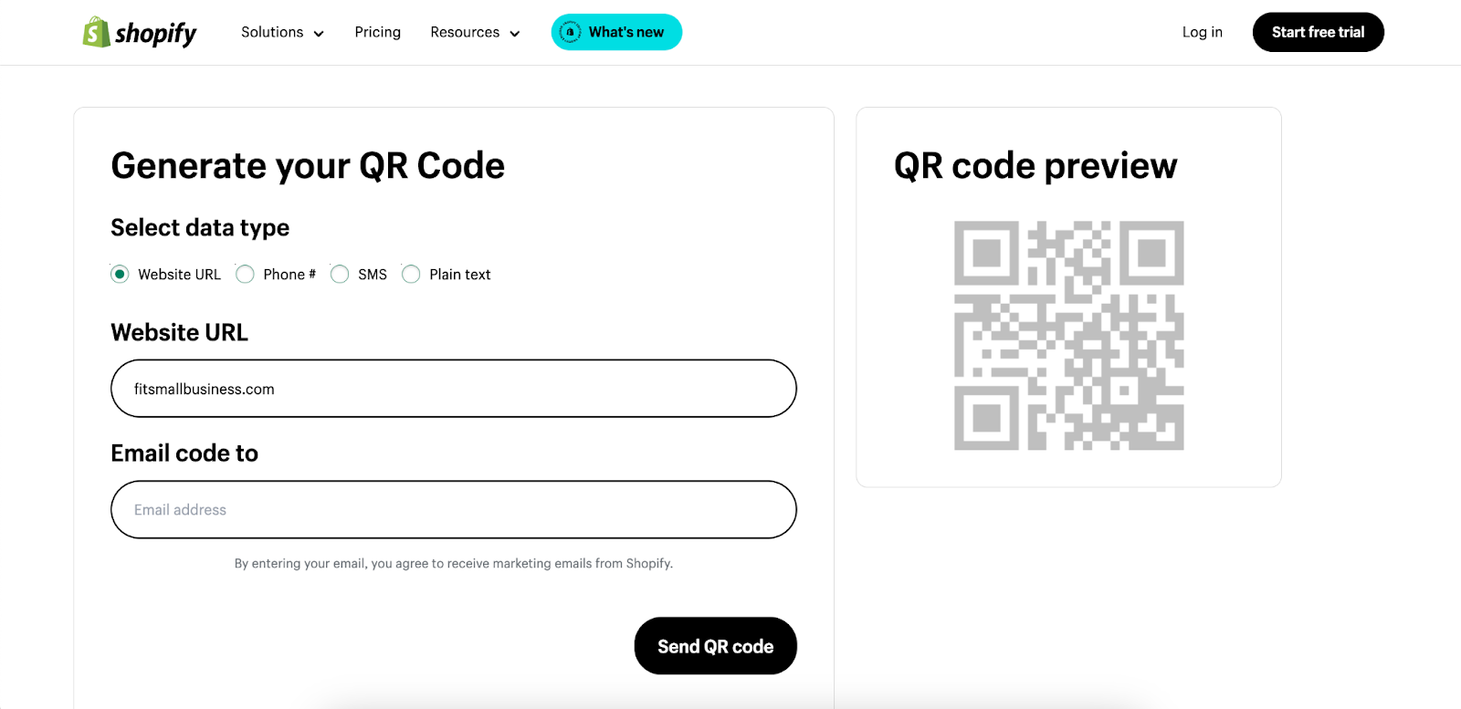 Shopify's QR code generator in action.