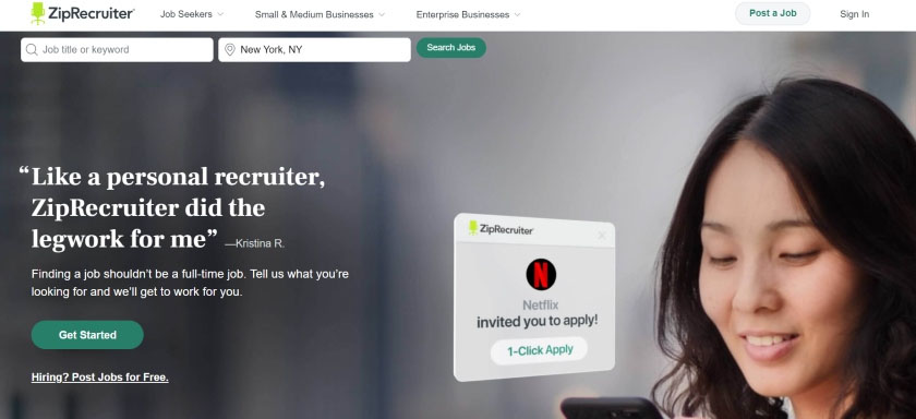 ZipRecruiter dashboard to post a job.