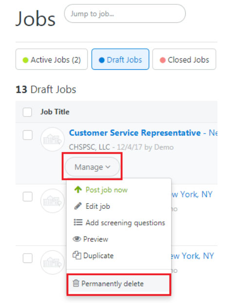 Drop down for draft jobs on ZipRecruiter.
