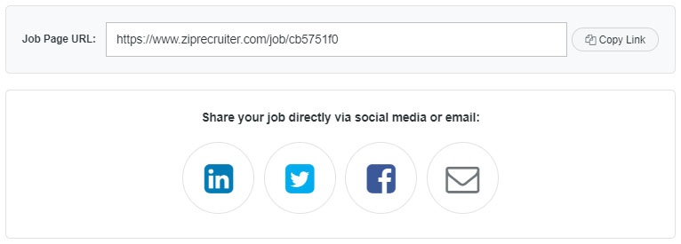 Social media sharing of job posts on ZipRecruiter.