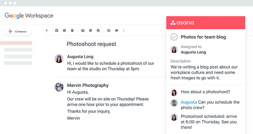 Asana Gmail addon for creating and collaborating on tasks.