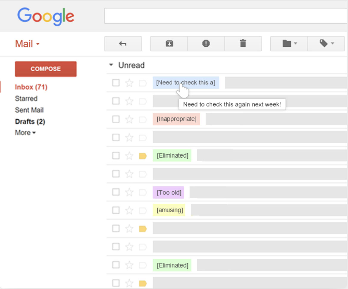 Email notes as labels and additional info on Gmail,
