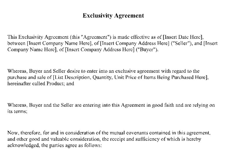 Example of a exclusivity agreement.