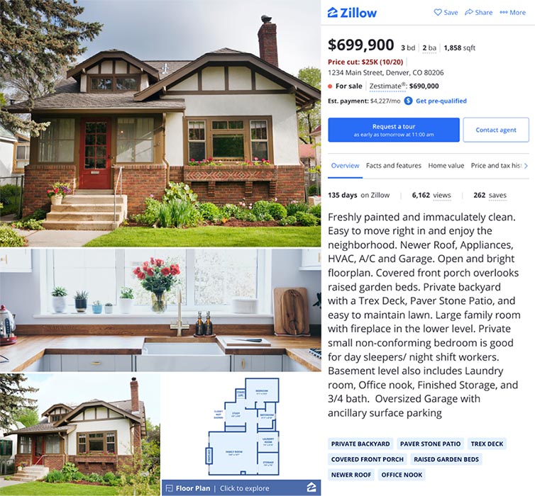 Example of a sales listing on Zillow.com.
