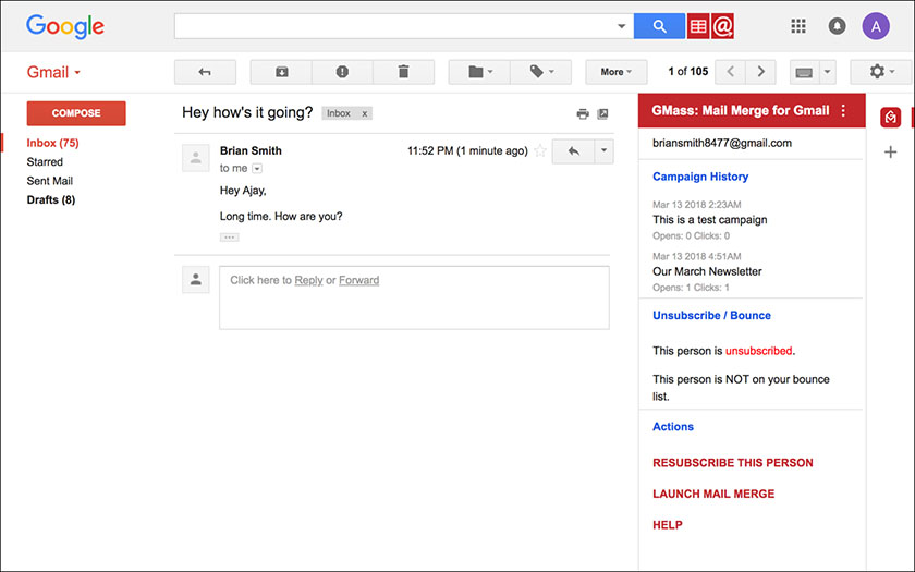 Gmass Gmail addon for mail merging.