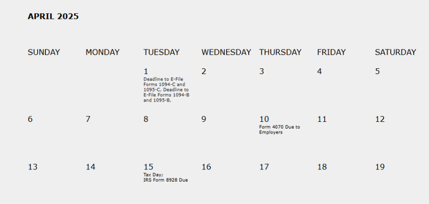 HR Compliance Calendar 2025.