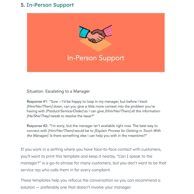 HubSpot's in-person support sample script.