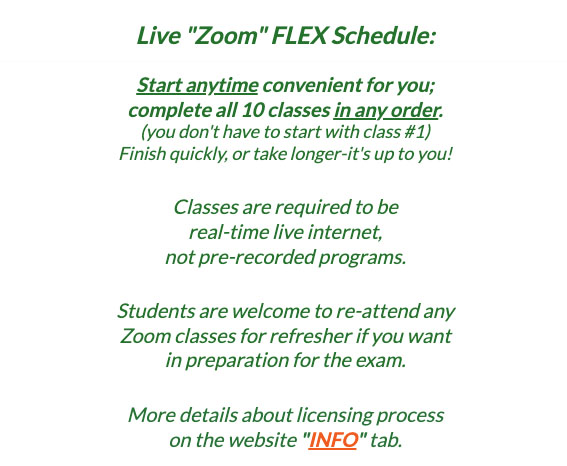 New Hampshire Real Estate School website screenshot showing description for Zoom flex schedule.
