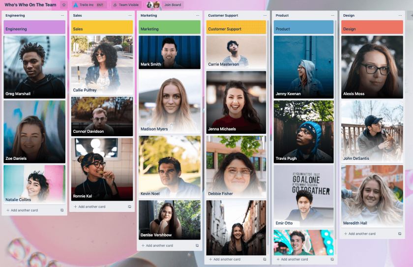 Project boards featuring gallery view of Trello card covers with diverse images.