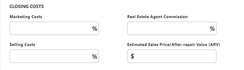 Rental property calculator inputs under closing costs.