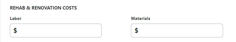 Rental property calculator inputs under carrying costs.