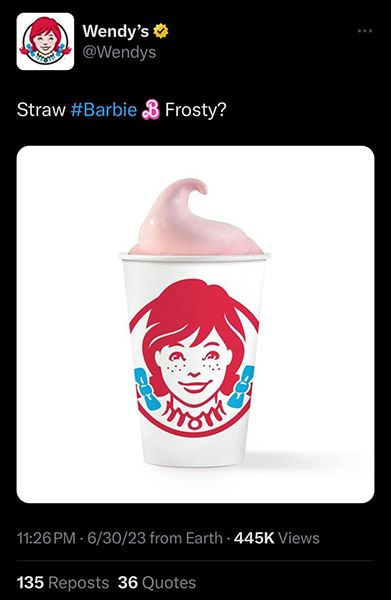 Sample of organic marketing content on Twitter from the fast food chain Wendy's.
