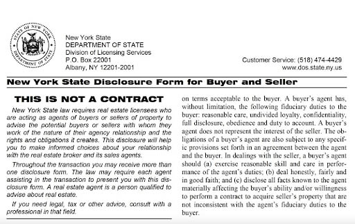 Screenshot of a agency disclosure form.
