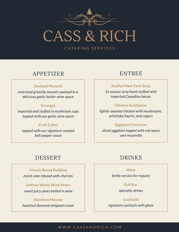 Multi-course catering menu sample from Canva