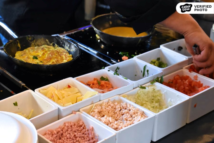Omelet station featuring a variety of toppings