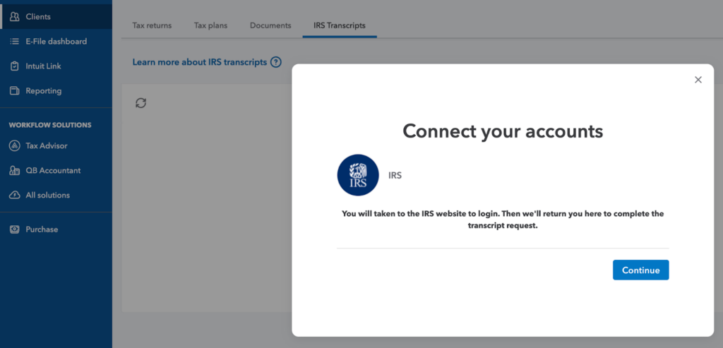ProConnect Tax Online IRS transcript feature