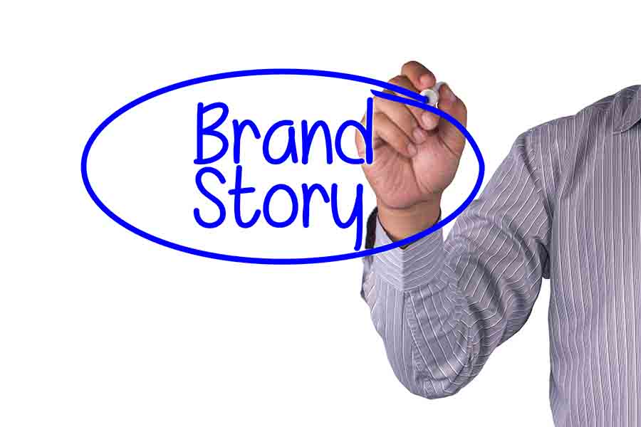 Business concept handwriting marker with written brand story.