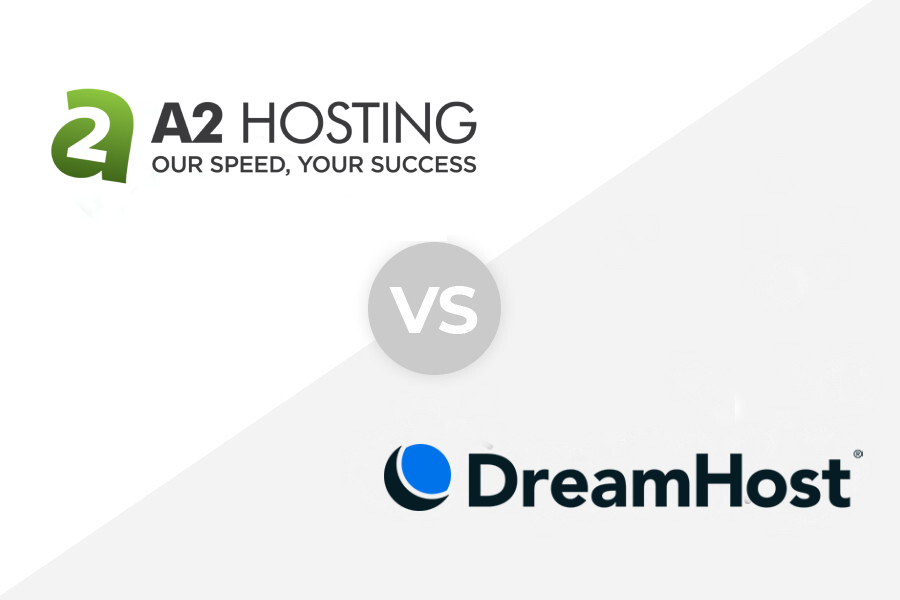 The logos of a2 hosting vs dreamhost.
