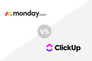The monday.com logo versus ClickUp logo
