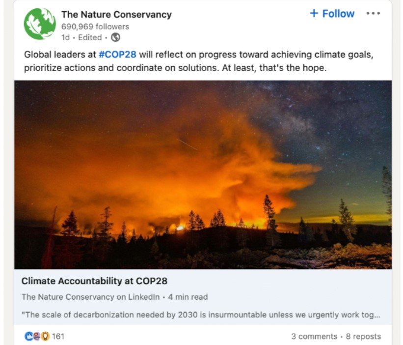 Linkedin blog post from The Nature Conservancy