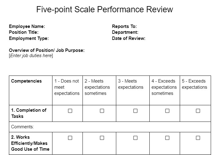 Five-point Scale Performance Review.