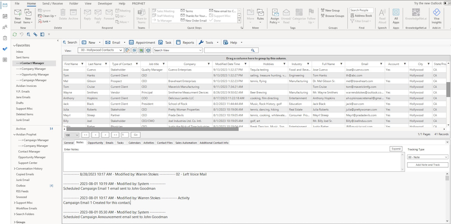 An example of what Prophet CRM looks like embedded in Outlook.