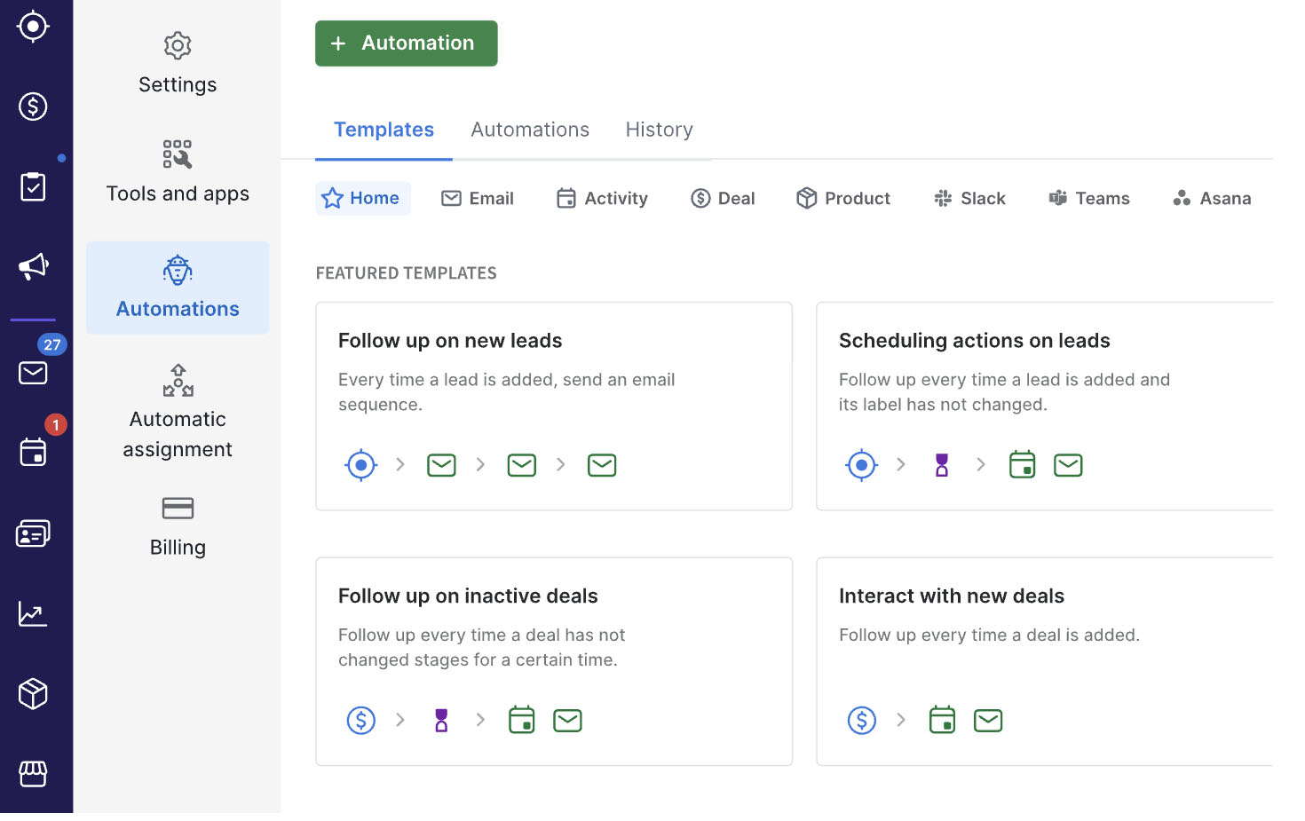 Sales automation templates on Pipedrive.