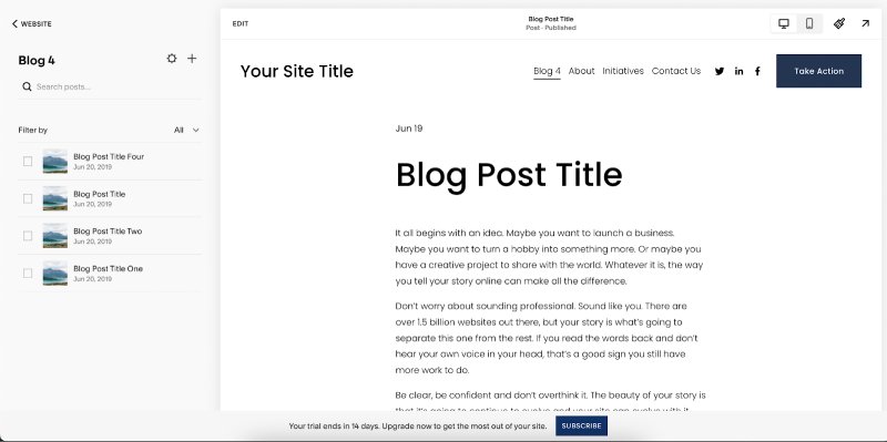 Publishing a blog inside Squarespace's website editor