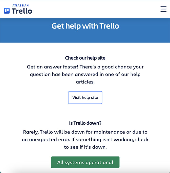 Partial screen capture of Trello's contact page.