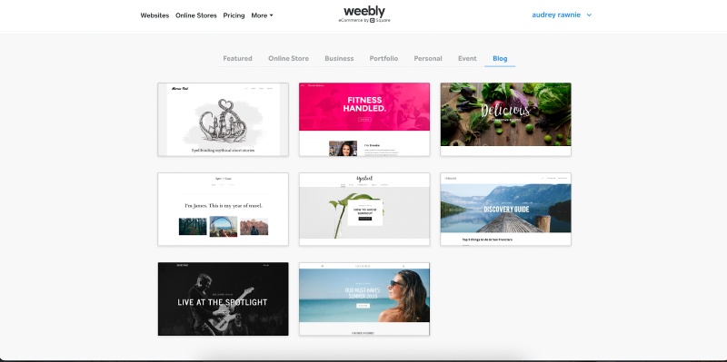 Screenshot of Weebly's 8 blog templates.
