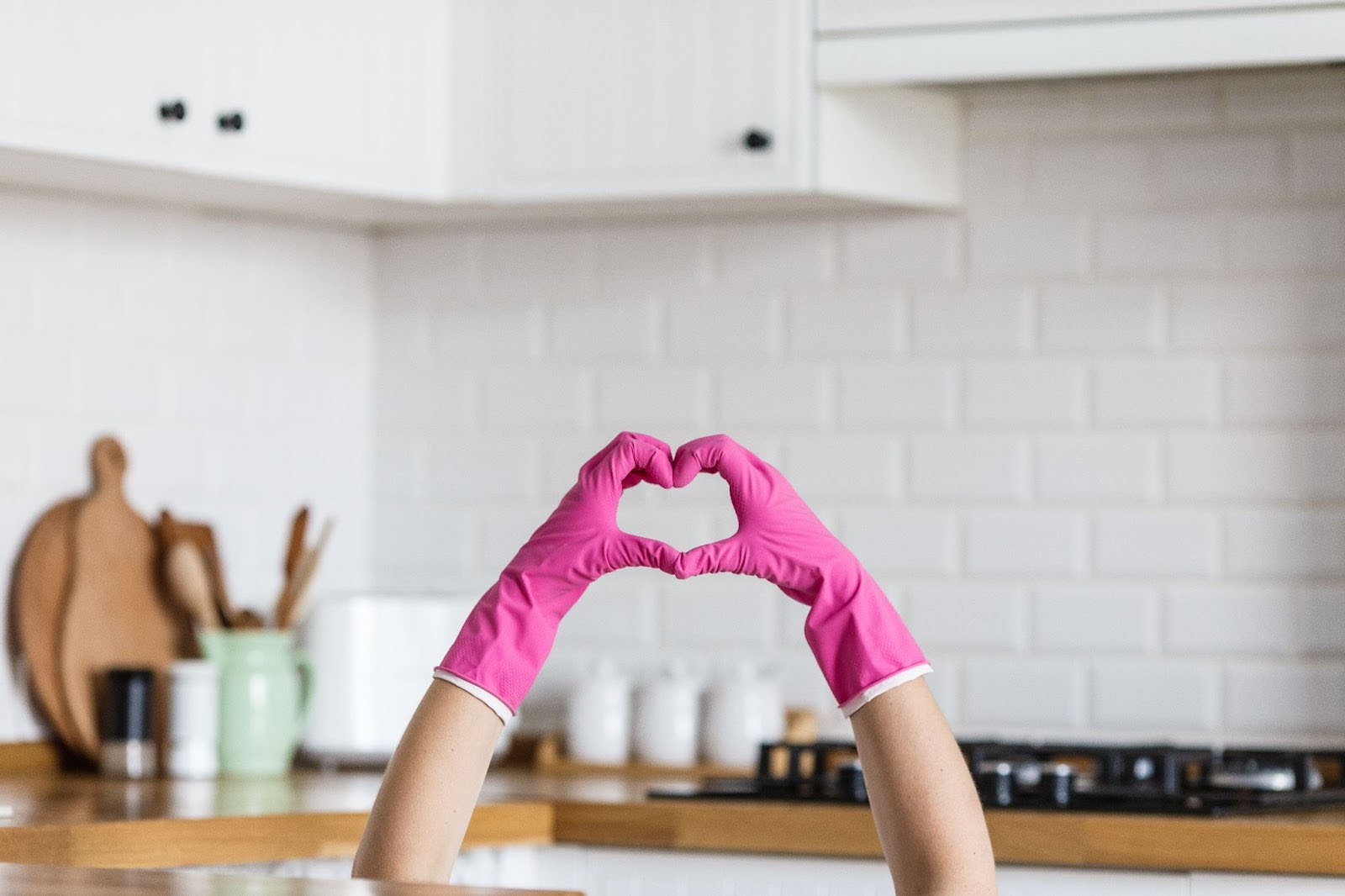Woman hands wearing protective gloves.