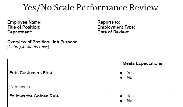 Yes/No Scale Performance Review.