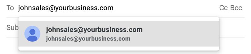 An email entry field with example of an email address with name & department: johnsales@yourbusiness.com.