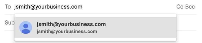 An example email with initials of first name and last name: jsmith@yourbusiness.com.