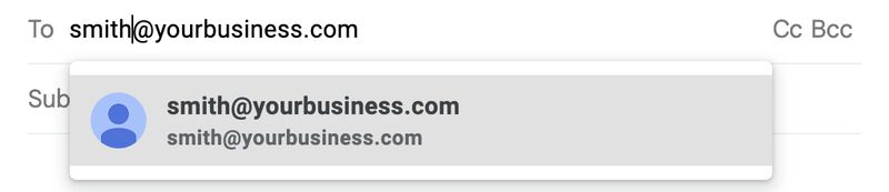 An email entry field with a last-name-only email example of smith@yourbusiness.com.