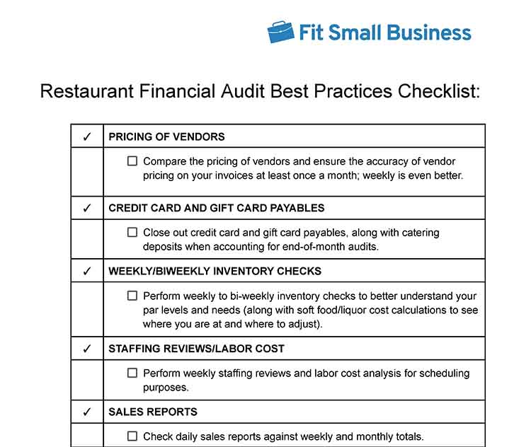 Restaurant financial audit best practice checklist.