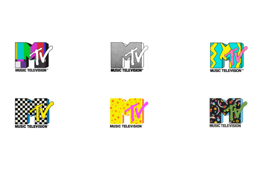 Various colors and patterns on the MTV logo