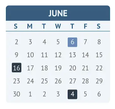 Month of June from 4-5-4 retail calendar