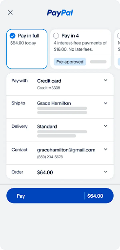 PayPal checkout with pre-filled fields