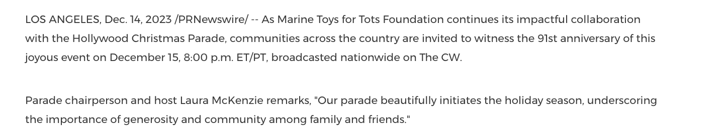 Toys for Tots release paragraph