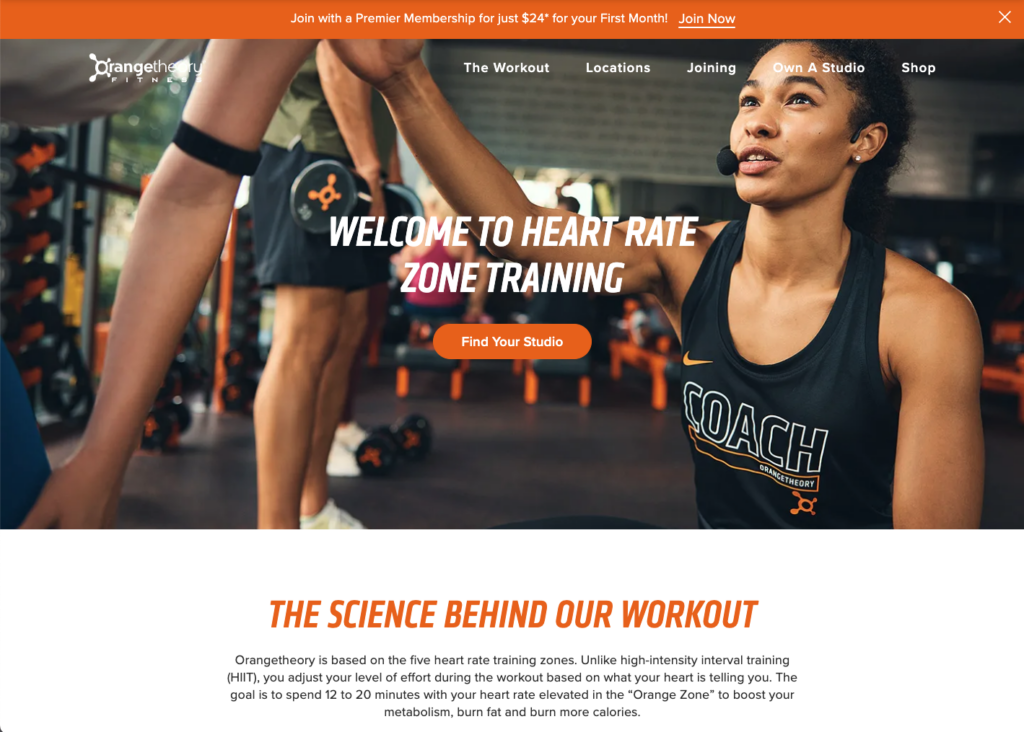 Orange Fitness's website uses orange and white