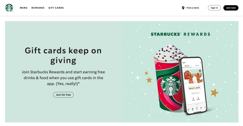 Starbucks Website in shades of green and white