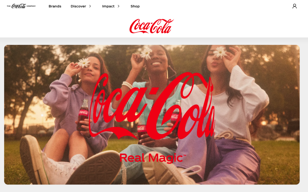 Coca-Cola's website in red and white