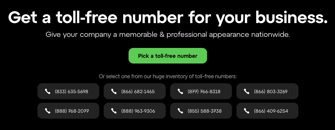 A list of Grasshopper’s toll-free numbers.